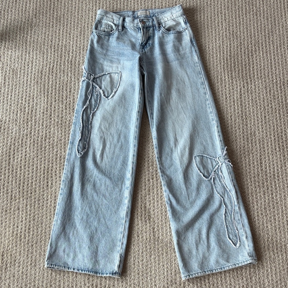 PacSun Light Blue Casey Low Rise Baggy with Bow Accents